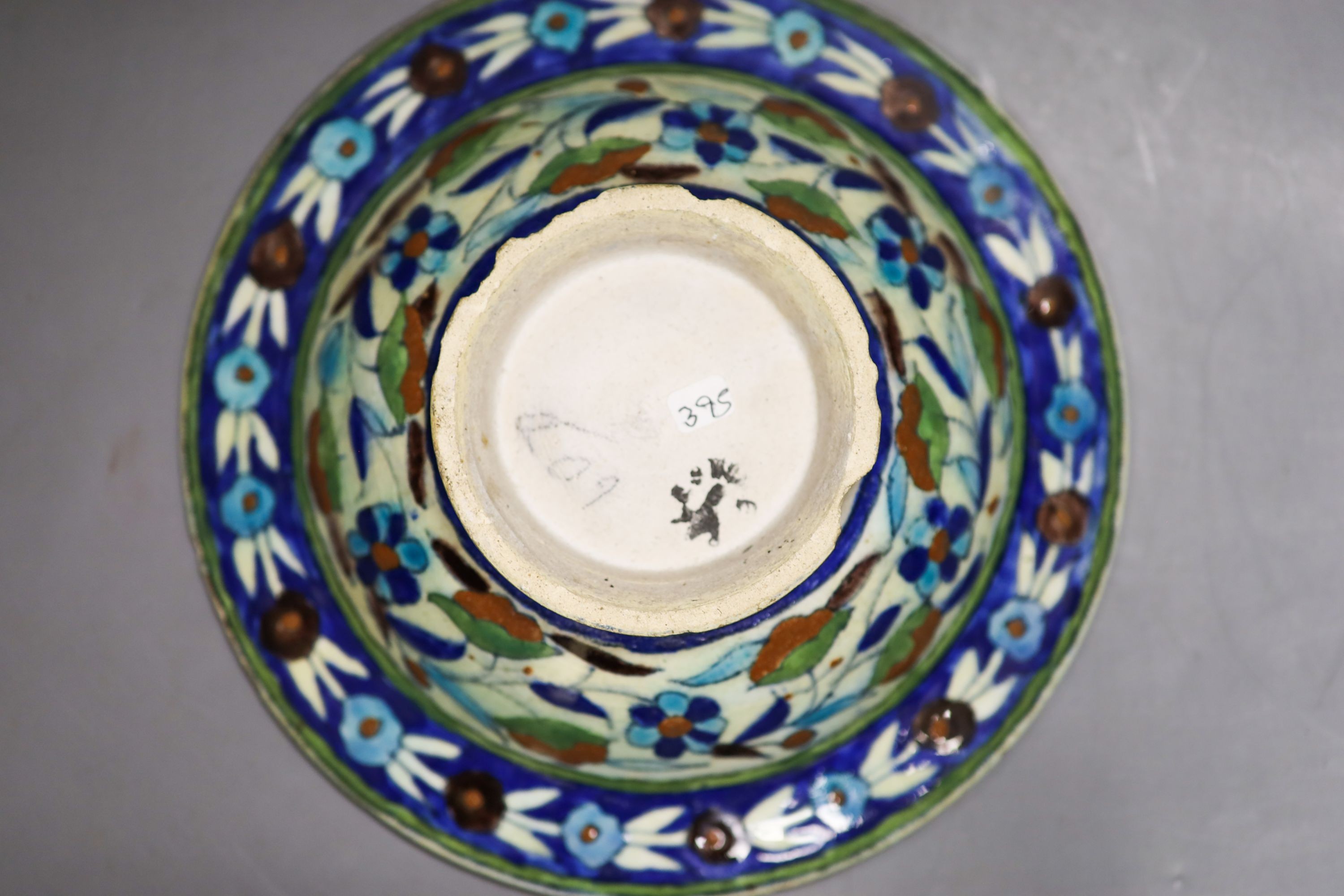 A Persian Iznik style pottery bowl and a Persian Qajar dynasty vase, 22.5cm